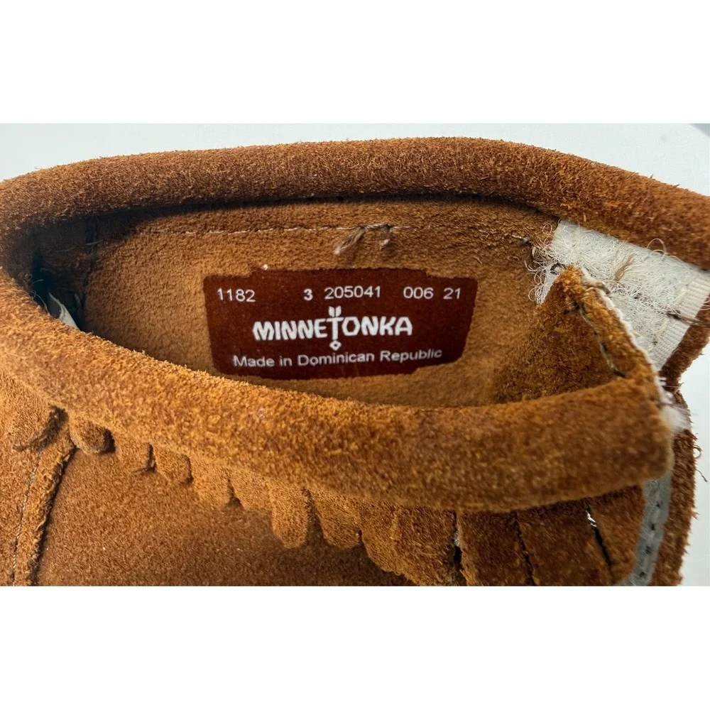 Minnetonka Infant's Brown Suede Leather Fringe‎ Back Strap Booties Size 3